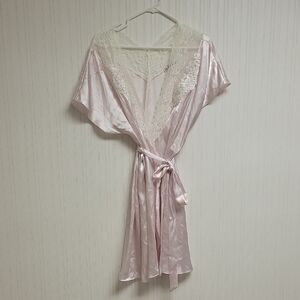 Linea Donatella Blush Satin Robe with Lace, Women's L/XL New With Tags